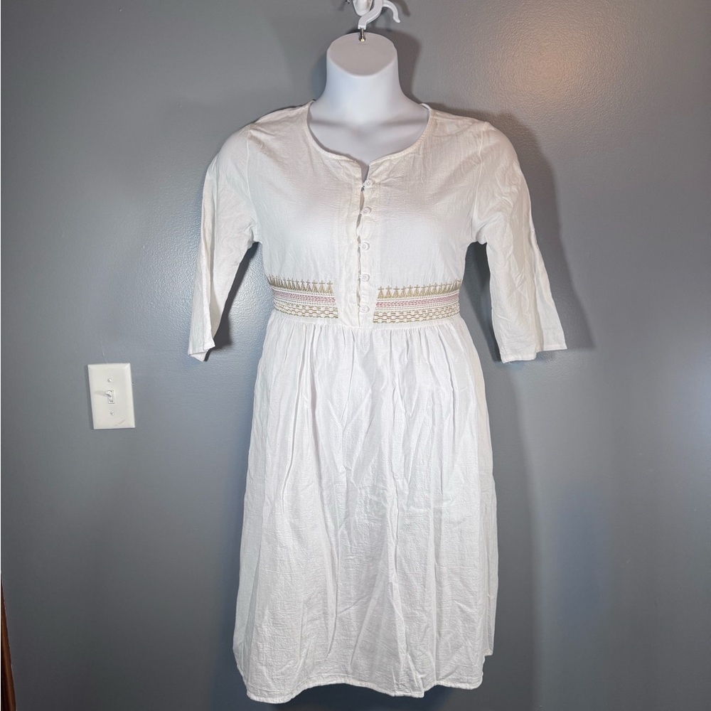 Women’s White Boho Peasant Midi Dress 2XL Embroidered Empire Waist Cottagecore - Picture 4 of 14